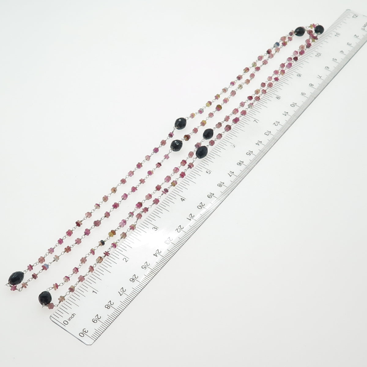 925 Sterling Silver Vintage Real Sapphire & Ruby Beads Long Chain Necklace 44"