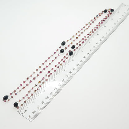 925 Sterling Silver Vintage Real Sapphire & Ruby Beads Long Chain Necklace 44"