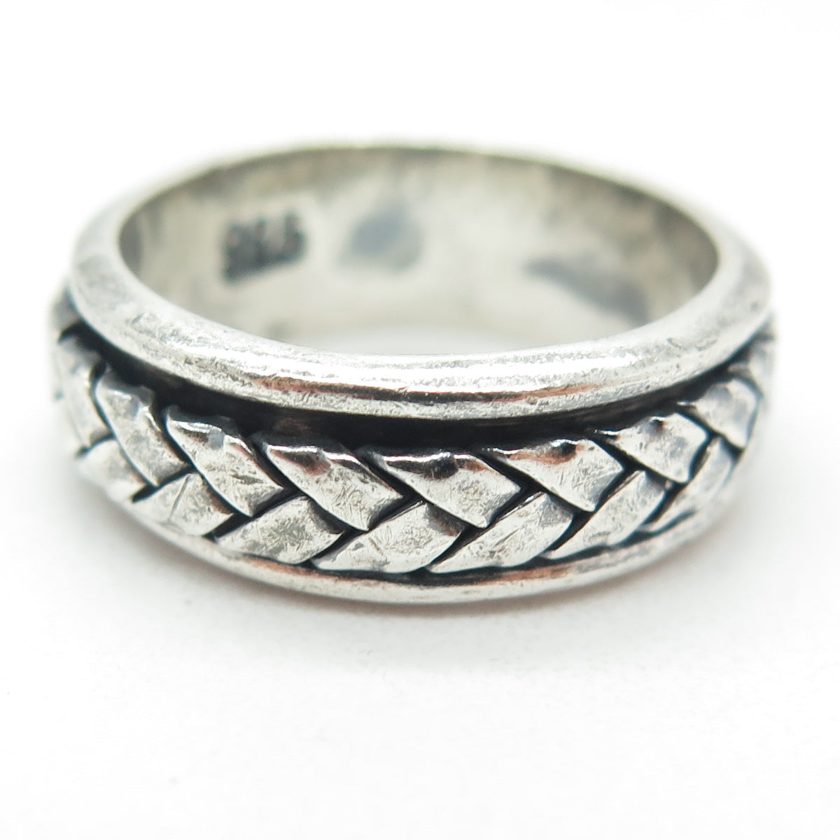 925 Sterling Silver Vintage Braided Rotating Band Oxidized Ring Size 8.75