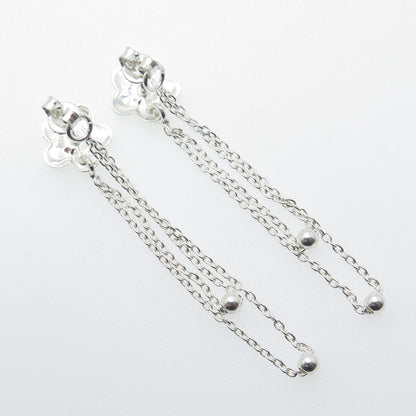 925 Sterling Silver Blooming Flower Ball Chain Drop Earrings