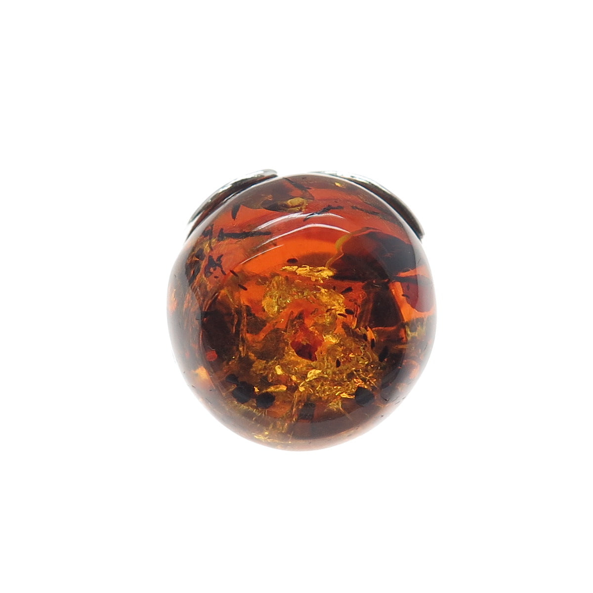 925 Sterling Silver Vintage Real Amber Modernist Ring Size 8.25
