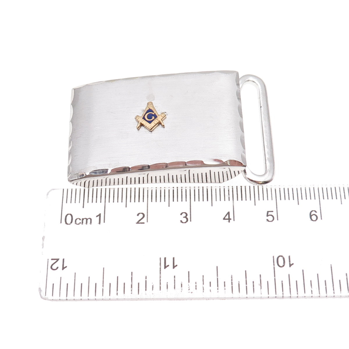 Anson Sterling Silver 2-Tone Antique Art Deco Enamel Masonic Symbol Belt Buckle