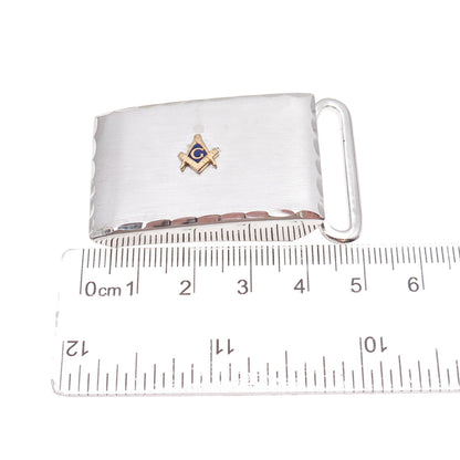 Anson Sterling Silver 2-Tone Antique Art Deco Enamel Masonic Symbol Belt Buckle
