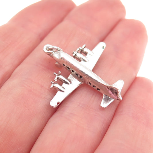 Wells 925 Sterling Silver Vintage Airplane Oxidized 3D Charm Pendant