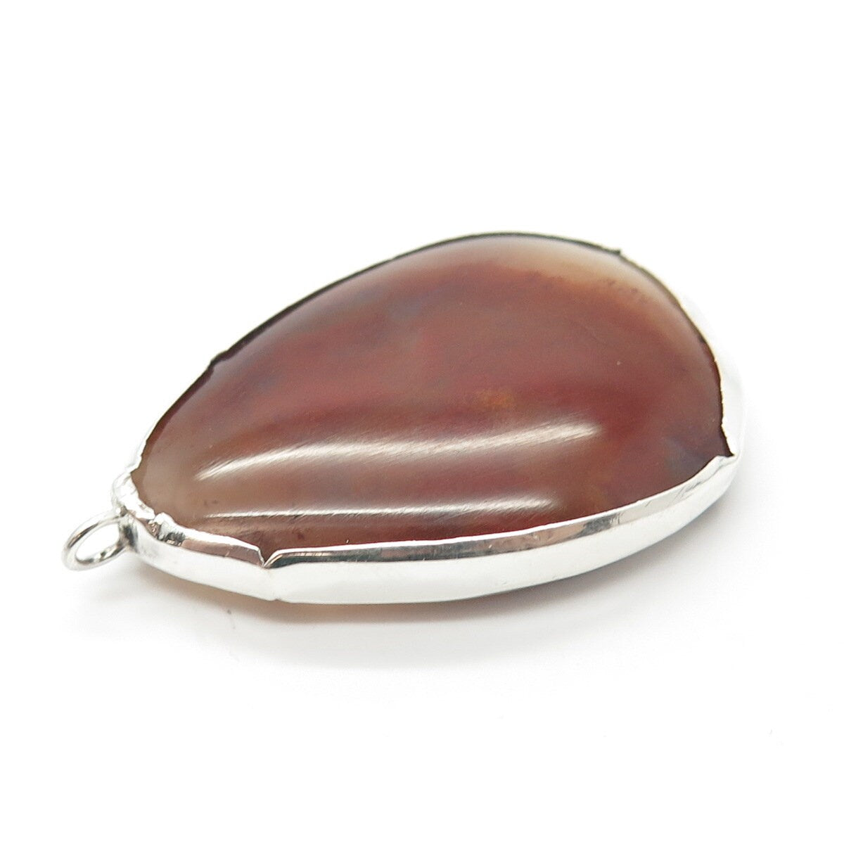 925 Sterling Silver Vintage Real Large Red Agate Gemstone Pendant
