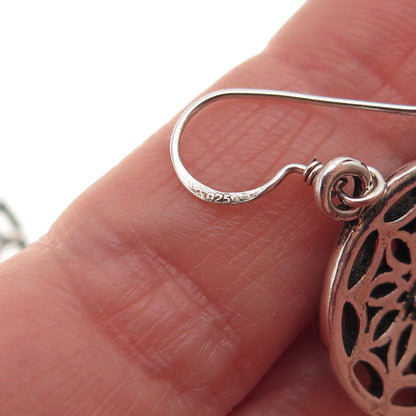 925 Sterling Silver Vintage Floral Oxidized Dangle Earrings