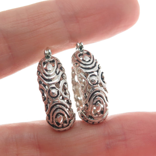 ESPO SIG Joseph Esposito 925 Sterling Vintage Ornate Oxidized Hoop Earrings