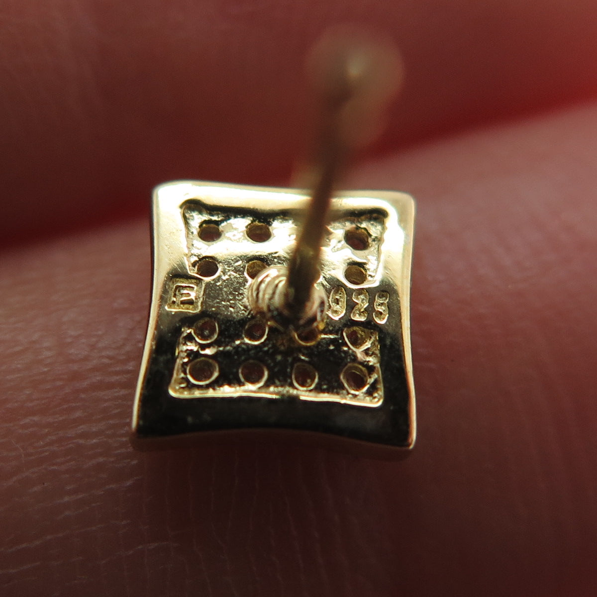 925 Sterling Silver Gold Plated Round-Cut C Z Square Stud Earrings