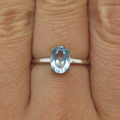 DAZZLERS 925 Sterling Silver Real Blue Topaz Gemstone Ring Size 7