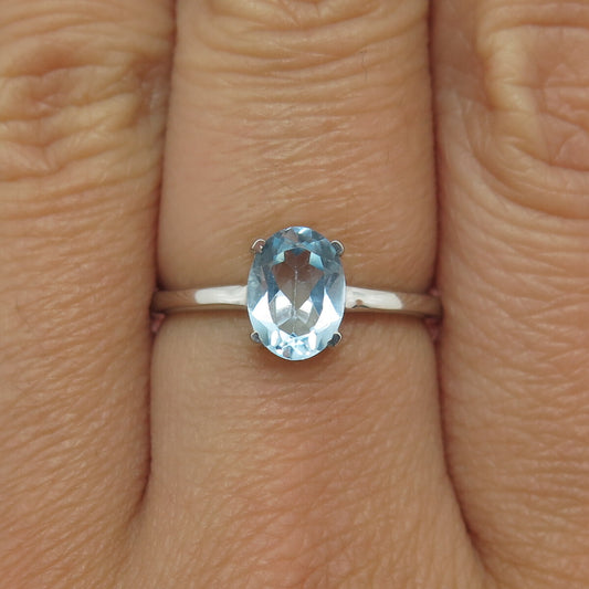 DAZZLERS 925 Sterling Silver Real Blue Topaz Gemstone Ring Size 7