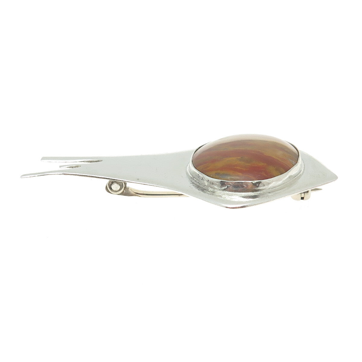 925 Sterling Silver Vintage Real Jasper Modernist Pin Brooch