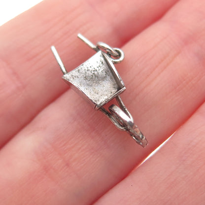 925 Sterling Silver Antique Art Deco Wheeled Cart Movable 3D Mini Charm Pendant