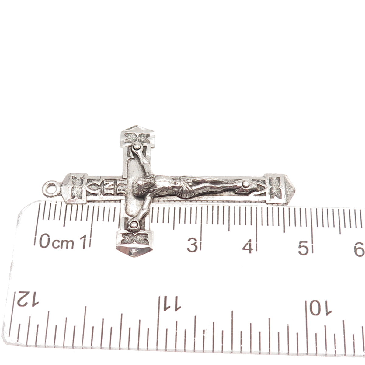 925 Sterling Silver Antique Art Deco Crucifix Cross Oxidized Charm Pendant