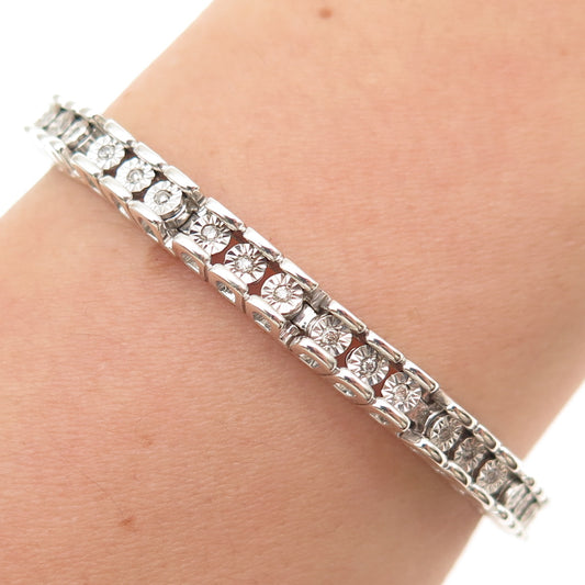925 Sterling Silver Real Round-Cut Diamond Tennis Link Bracelet 7"