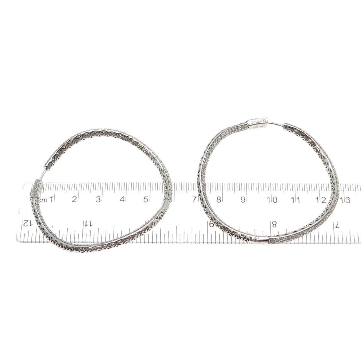 KLEO 925 Sterling Silver Round-Cut C Z In & Out Wavy Large Hoop Earrings