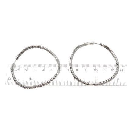KLEO 925 Sterling Silver Round-Cut C Z In & Out Wavy Large Hoop Earrings