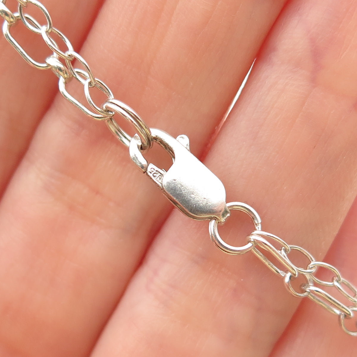 925 Sterling Vintage Real Blue Topaz & Clear Quartz Double Chain Necklace 20"