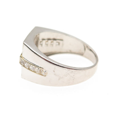 925 Sterling Silver 2-Tone Vintage Round & Princess-Cut C Z Ring Size 11