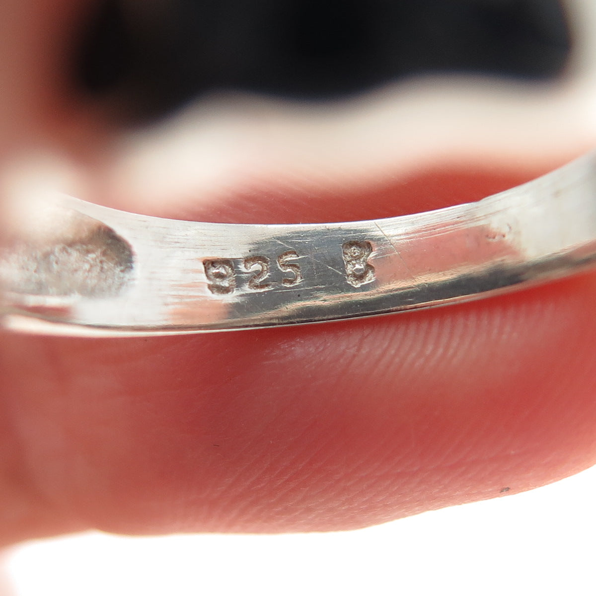 925 Sterling Silver Vintage Real Black Onyx Modernist Zig Zag Ring Size 7.75