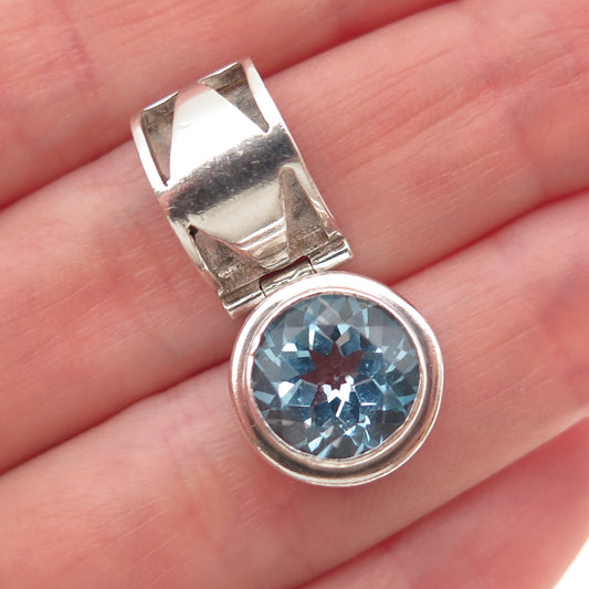LORI BONN Sterling Silver Vintage Real Blue Topaz Modernist Slide Charm Pendant