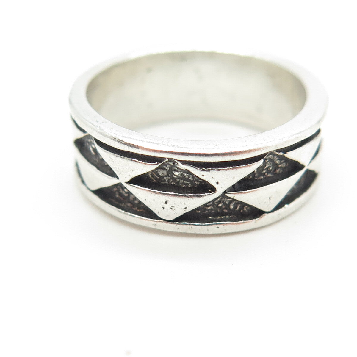 SUN WEST 925 Sterling Silver Vintage Checkers Band Ring Size 6.5