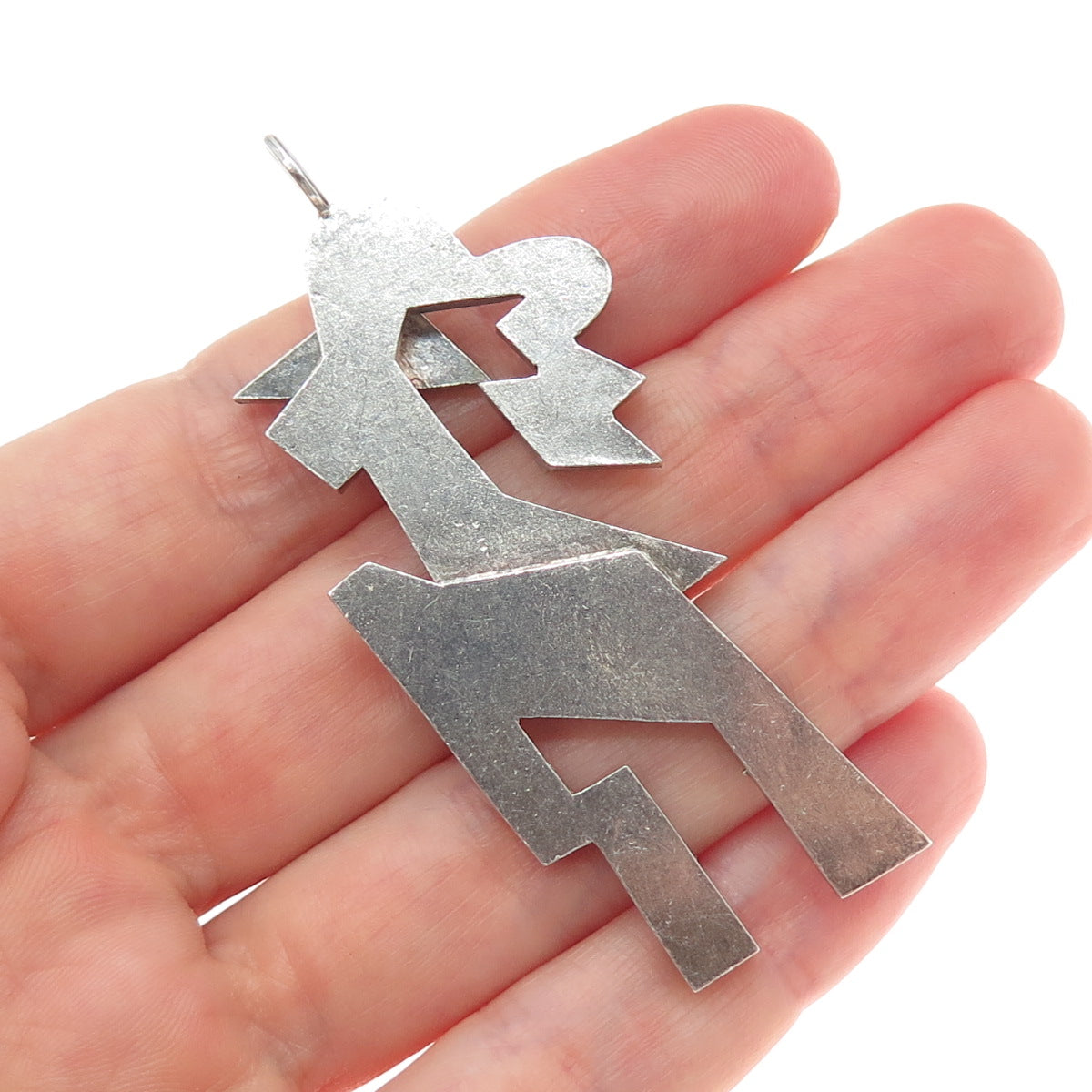 925 Sterling Silver 2-Tone Vintage Modernist Abstract Man Charm Pendant