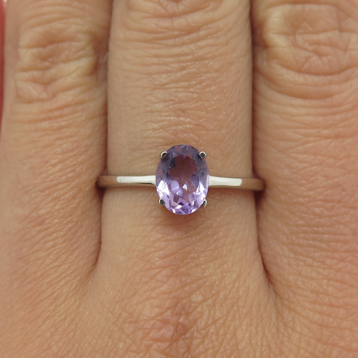 DAZZLERS 925 Sterling Silver Real Oval-Cut Amethyst Ring Size 9