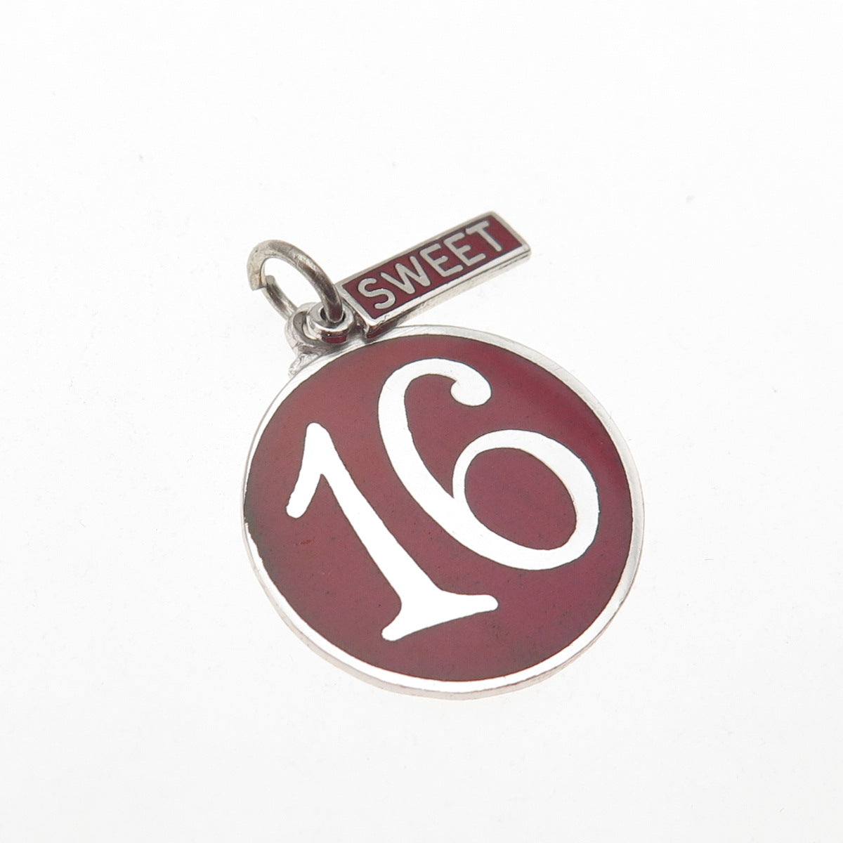925 Sterling Silver Vintage Enamel Sweet 16 Charm Pendant
