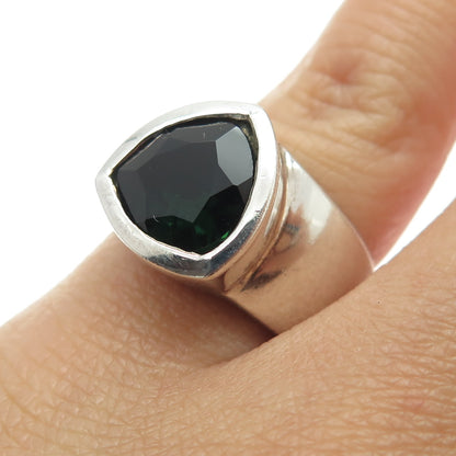 925 Sterling Silver Vintage Real Green Tourmaline Gemstone Ring Size 5.75