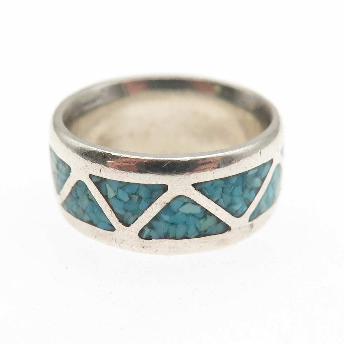 Della & Francis James Navajo Old Pawn Sterling Turquoise Inlay Band Ring Size 5