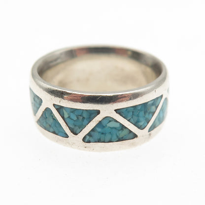 Della & Francis James Navajo Old Pawn Sterling Turquoise Inlay Band Ring Size 5