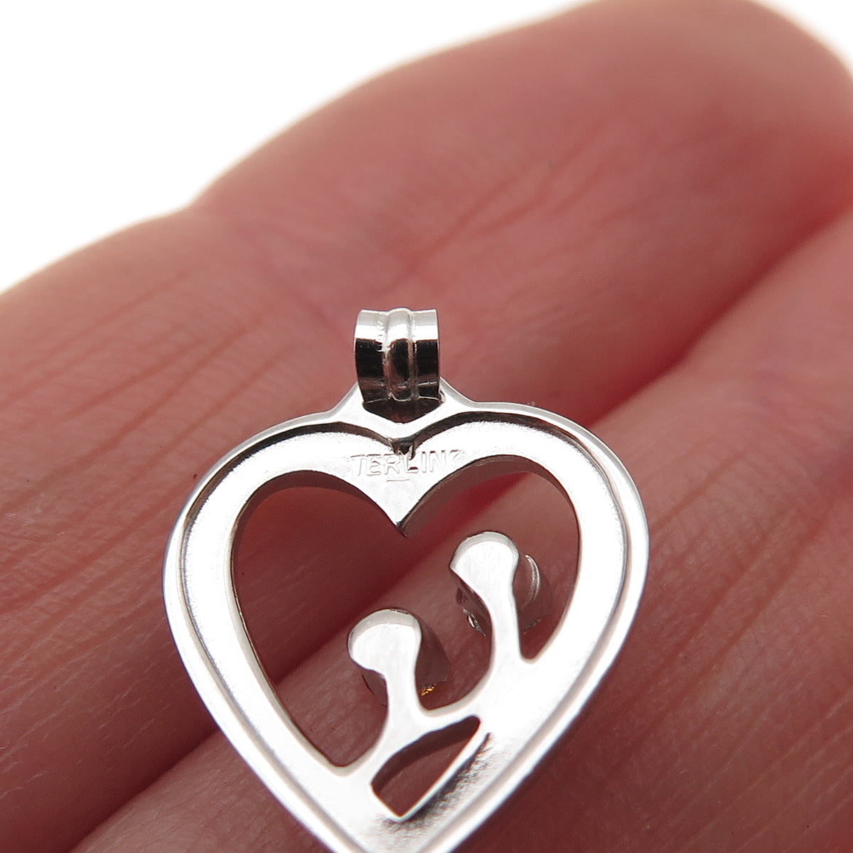 925 Sterling Silver Vintage Rhinestone Heart Mini Charm Pendant