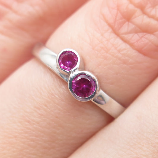 925 Sterling Silver Lab-Created Round-Cut Ruby Couple Ring Size 6