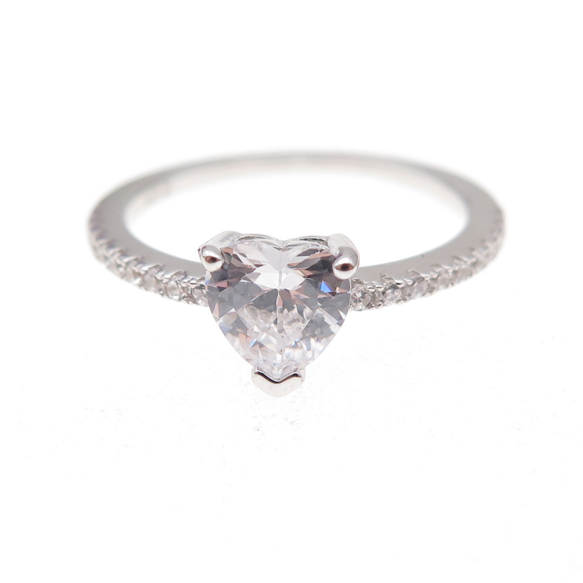 925 Sterling Silver Heart & Round-Cut C Z Ring Size 6