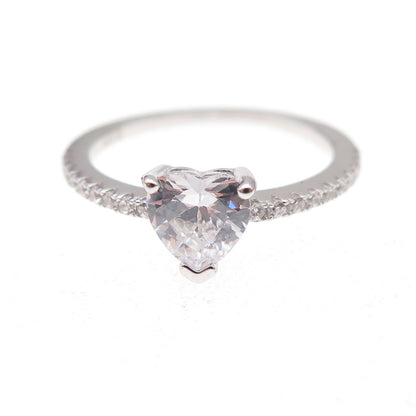 925 Sterling Silver Heart & Round-Cut C Z Ring Size 6
