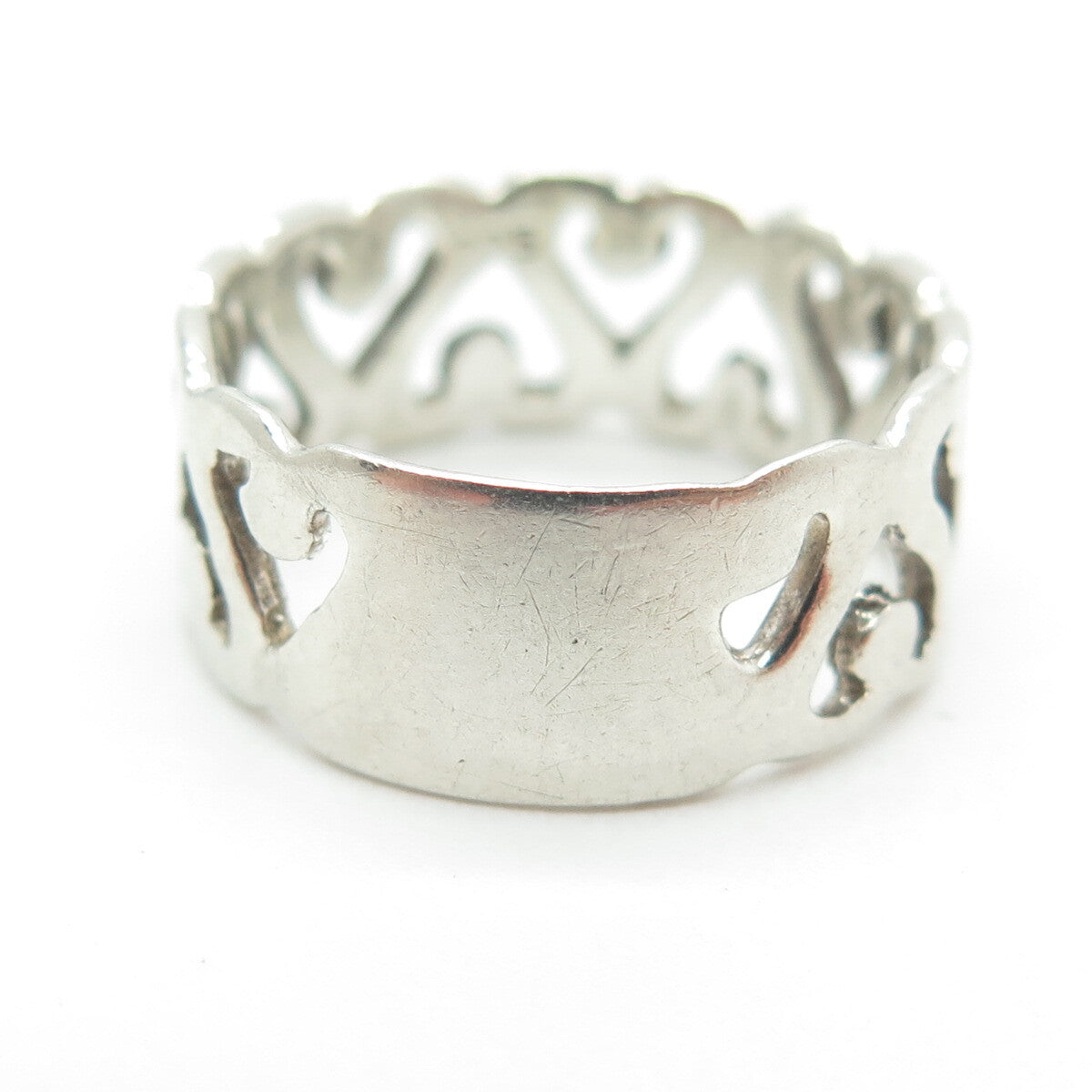 925 Sterling Silver Vintage Heart Link Band Ring Size 7.25