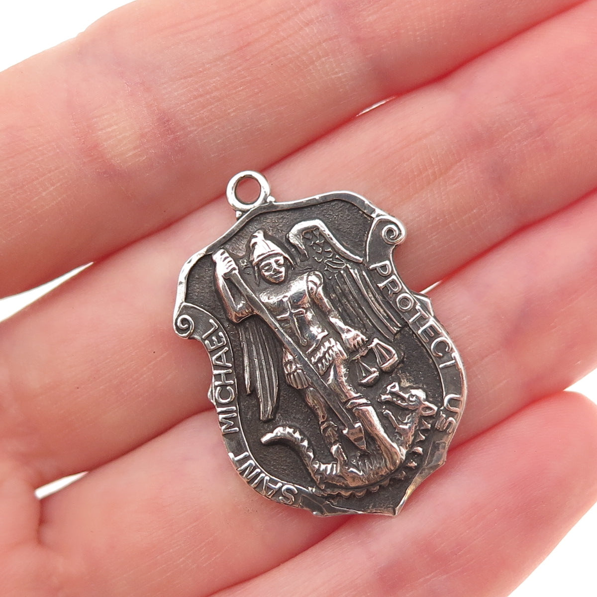 Chapel 925 Sterling Silver Vintage Saint Michael Oxidized Charm Pendant