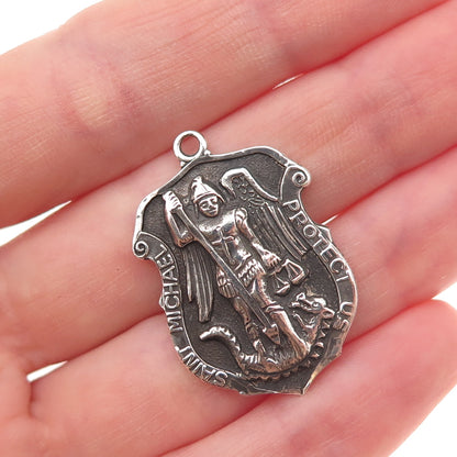 Chapel 925 Sterling Silver Vintage Saint Michael Oxidized Charm Pendant