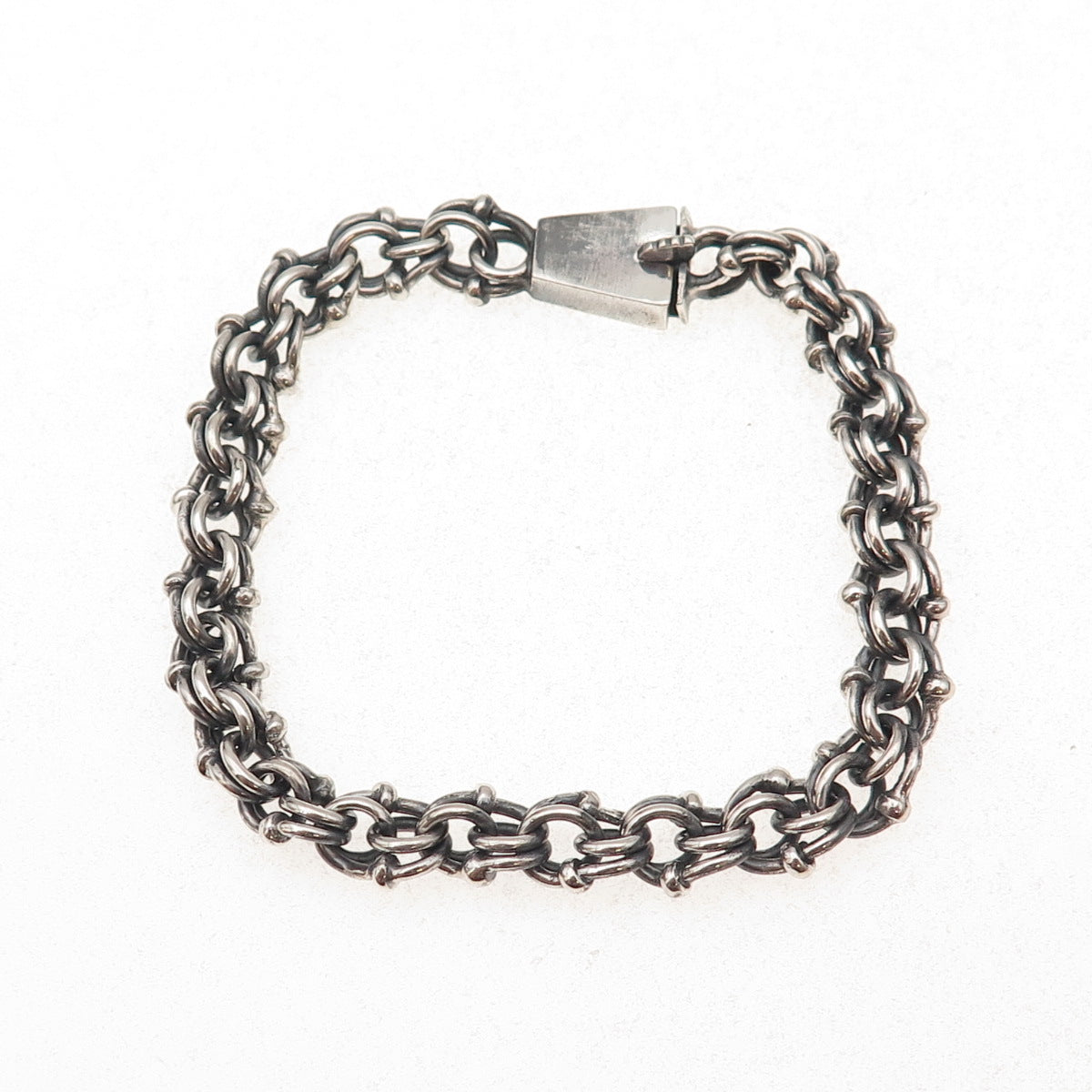 925 Sterling Silver Vintage Oxidized Double Bismark Link Bracelet 6.25"