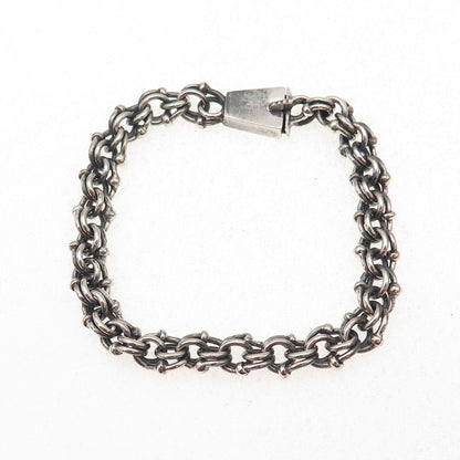 925 Sterling Silver Vintage Oxidized Double Bismark Link Bracelet 6.25"