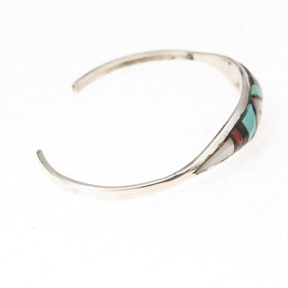 John & Rosalie Bowannie Zuni Old Pawn Sterling MultiGem Adjustable Bracelet 5.5"