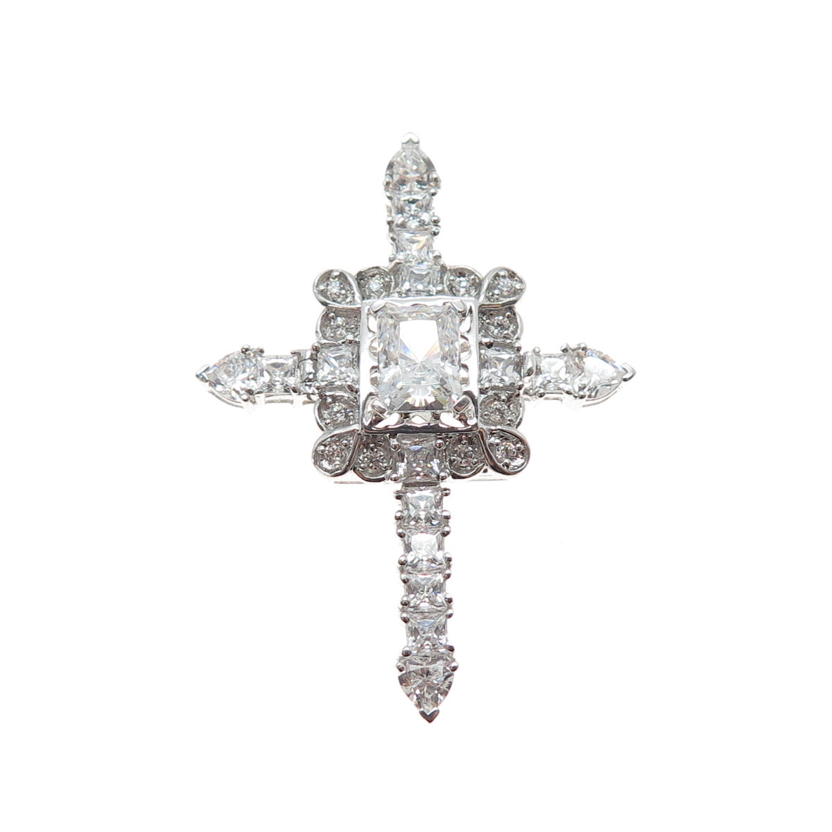 925 Sterling Silver Multi-Cut C Z Sparkle Cross Slide Charm Pendant