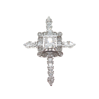 925 Sterling Silver Multi-Cut C Z Sparkle Cross Slide Charm Pendant