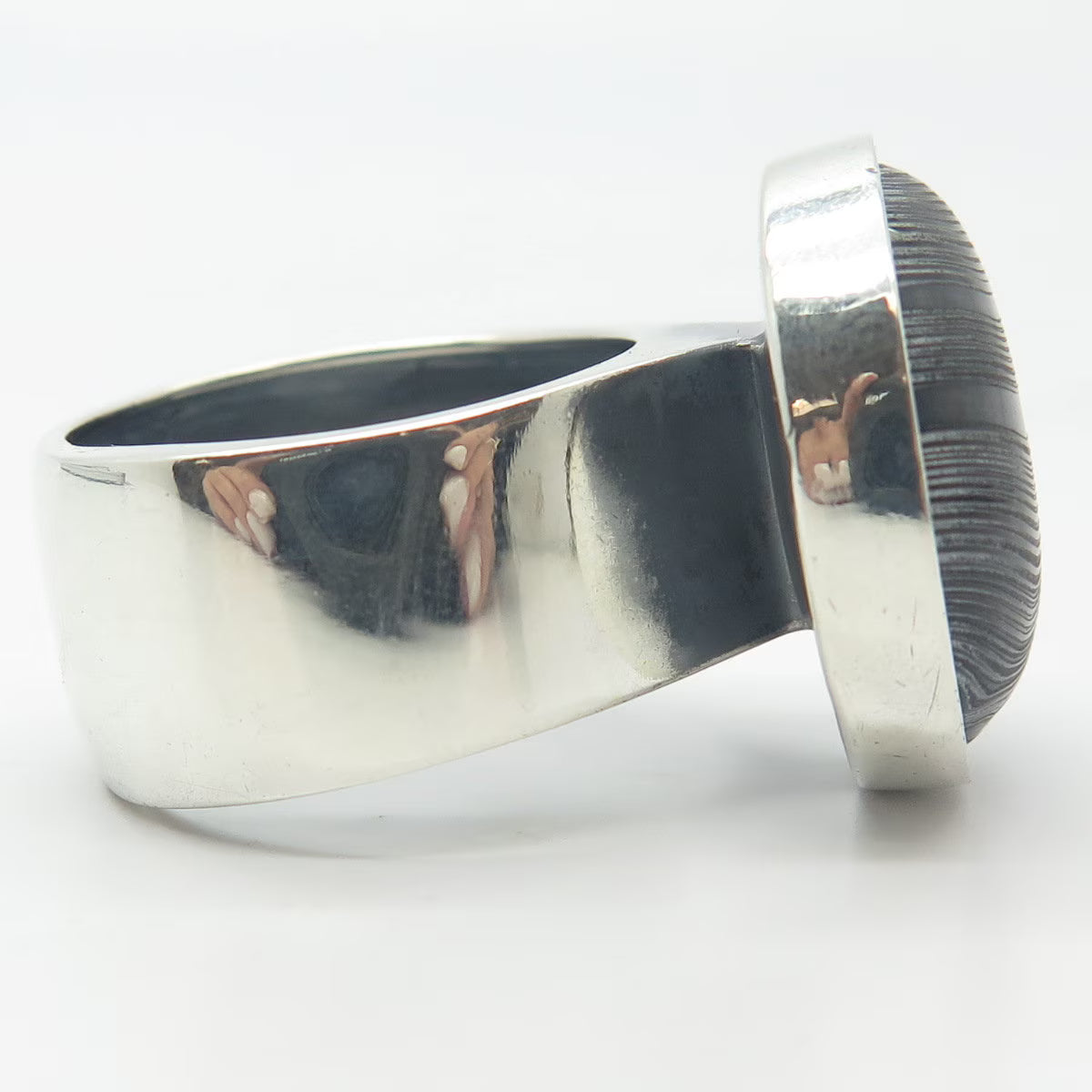 925 Sterling Silver Vintage Real Agate Gem Round Ring Size 10