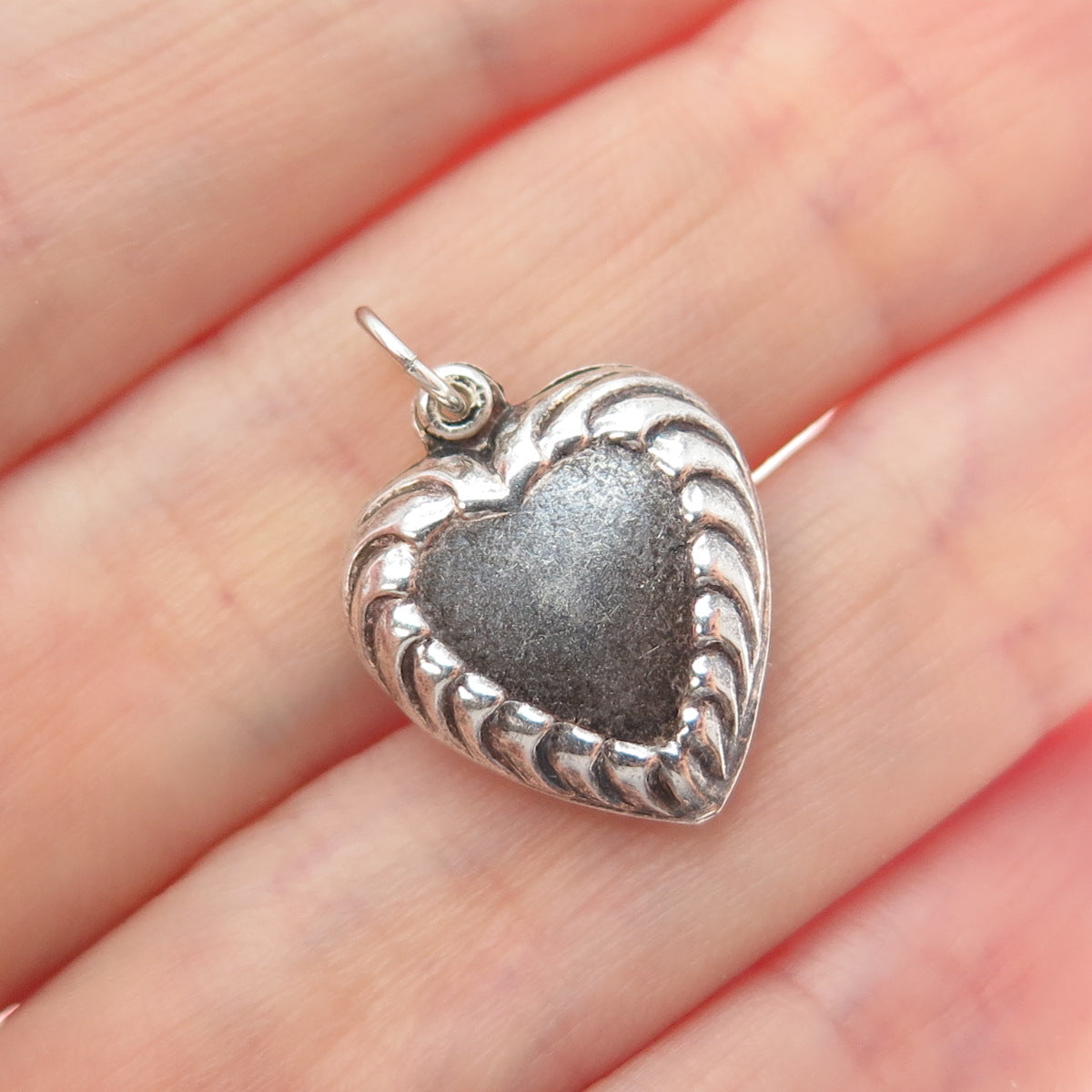 925 Sterling Silver Antique Art Deco Heart Chatelaine Minimalist Charm Pendant