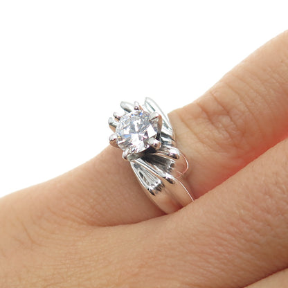 925 Sterling Silver Vintage Round-Cut C Z Modernist Ring Size 5
