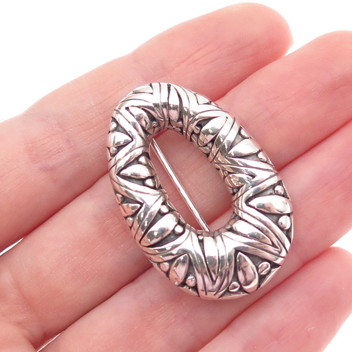 925 Sterling Silver Vintage Modernist Floral Oxidized Pin Brooch