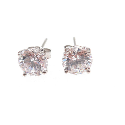 925 Sterling Silver Round-Cut C Z Stud Earrings