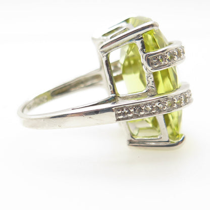 925 Sterling Silver Real Lemon Citrine & C Z Statement Ring Size 6.25