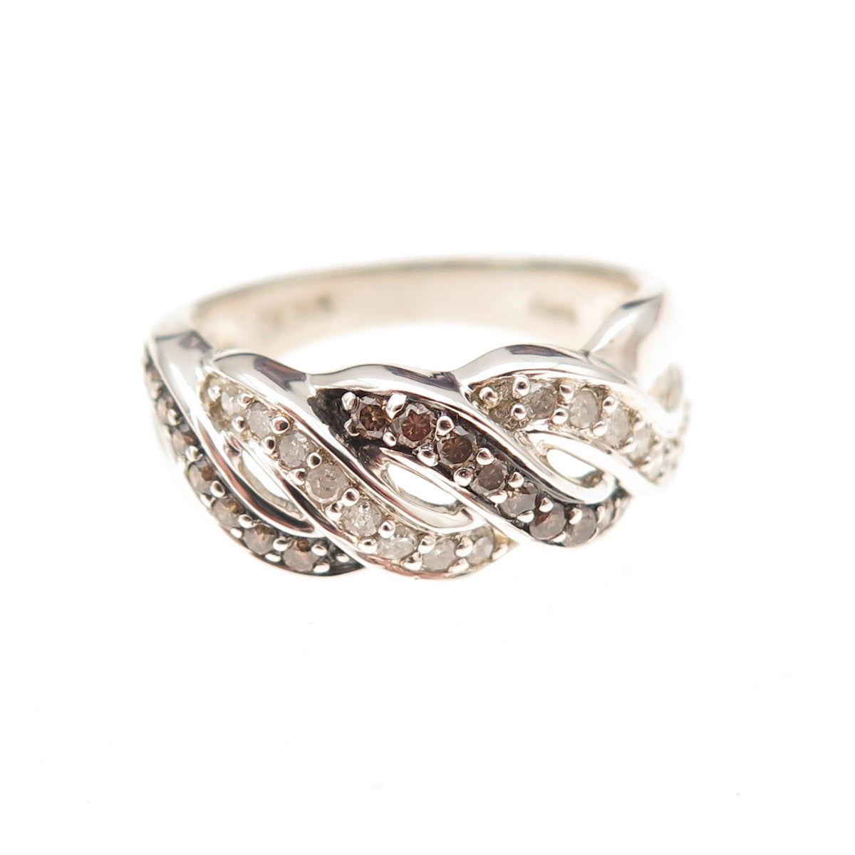 Michelle Albala 925 Sterling Silver Real Cognac & White Diamond Ring Size 5.25